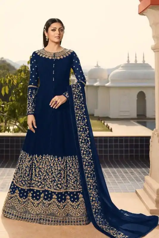 Perfect Royal Blue Color Georgette Cording Anarkali Suit