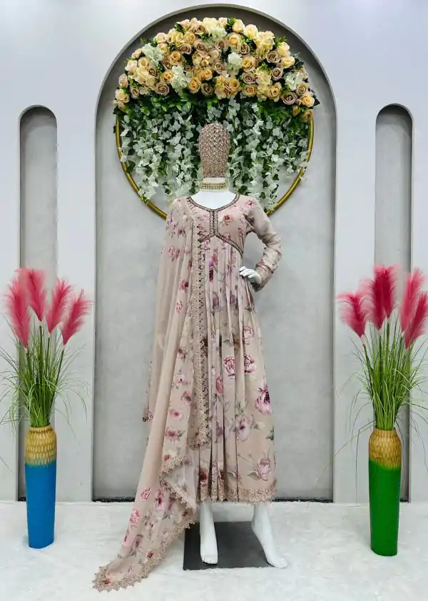 Pretty Light Grey Color Georgette Digital Printed Salwar Suit