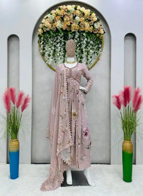 Pretty Light Peach Color Georgette Digital Printed Salwar Suit