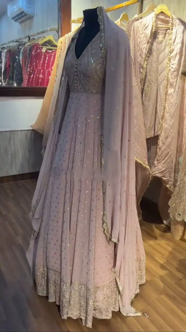 Pretty Light Purple Color Georgette Embroidery Sequence Gown