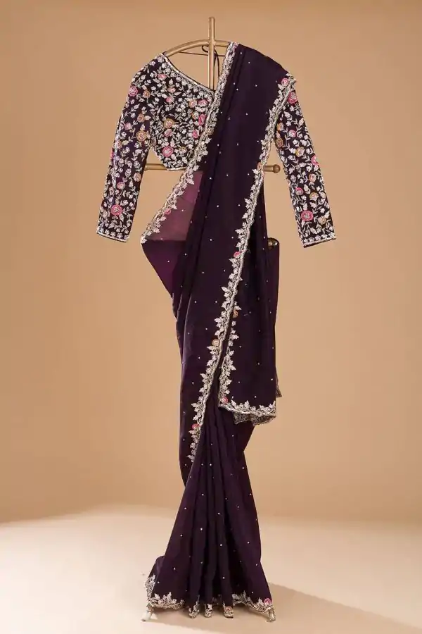 Pure Purple Color Pure Soft Jimmy Choo Silk Embroidery Saree