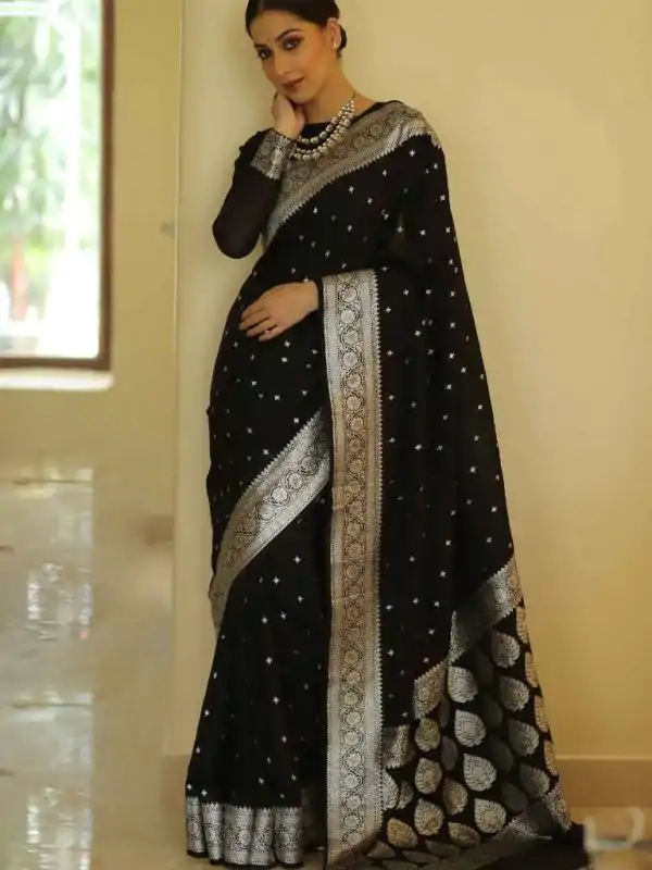 Pure Silver Black 4 Color Banarasi Soft Silk Ordinary Design Saree