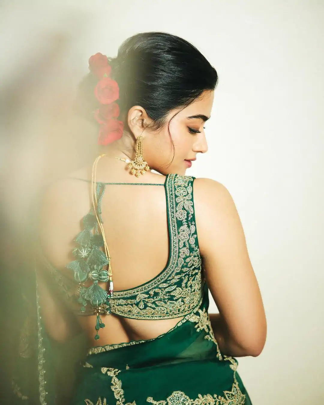 Rashmika mandanna Green Organza Silk Embroidered Saree