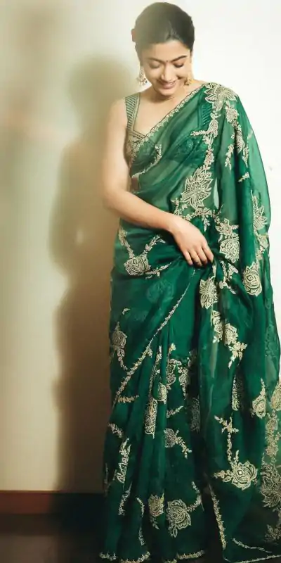 Rashmika mandanna Green Organza Silk Embroidered Saree