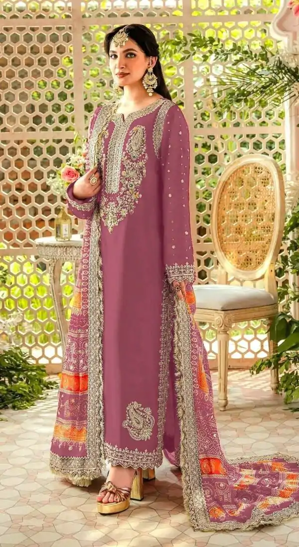 Sightly Pink Color Georgette Embroidery Work Salwar Suit