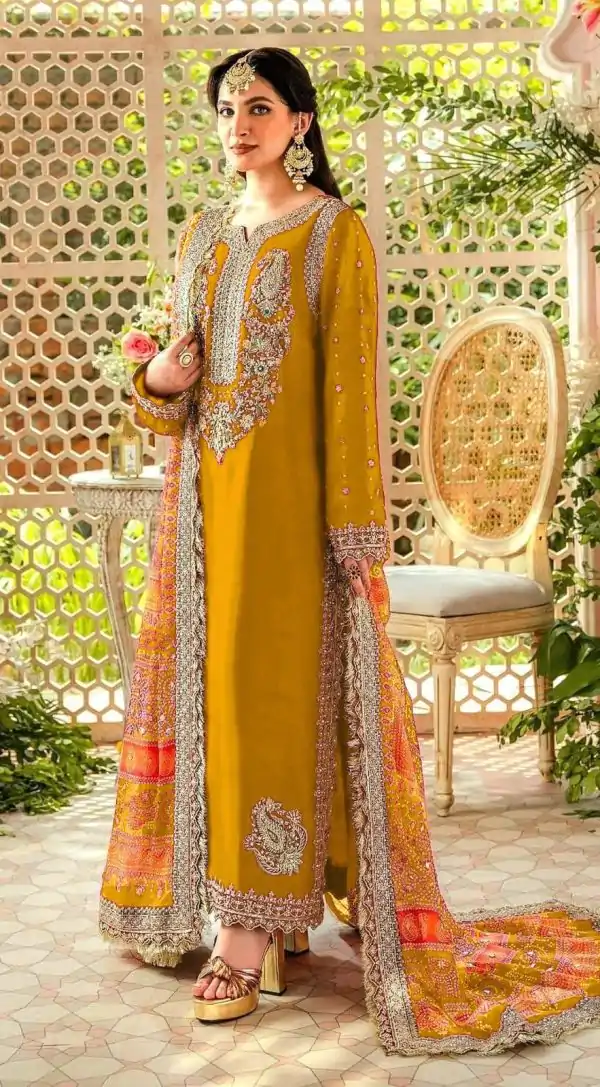 Sightly Yellow Color Georgette Embroidery Work Salwar Suit