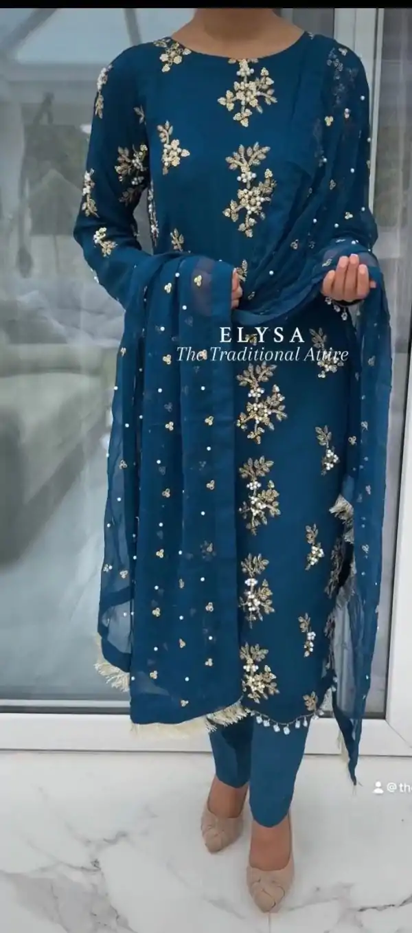 Special Blue Georgette Embroidery Sequence Salwar Suit