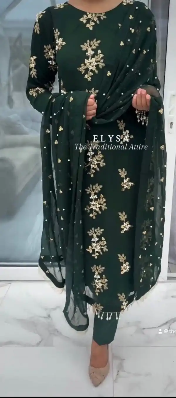 Special Green Georgette Embroidery Sequence Salwar Suit