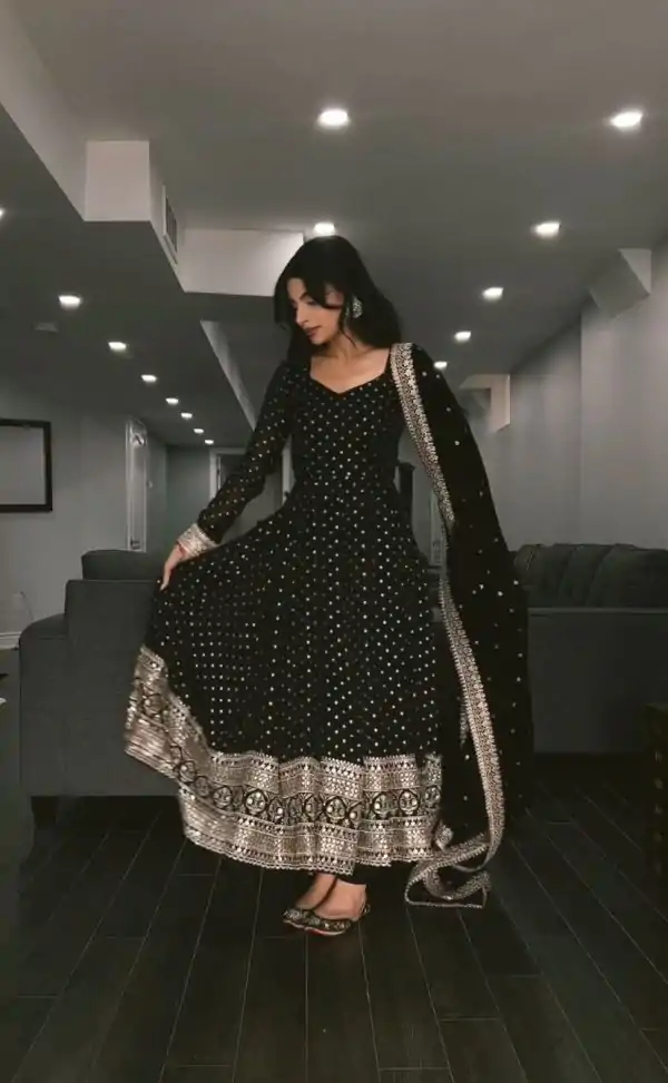 Sublime Black Color Georgette Embroidery Sequence Gown