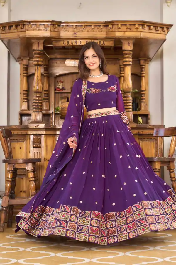 Superb Violet Color Georgette Sequence Embroidery Lehenga Choli