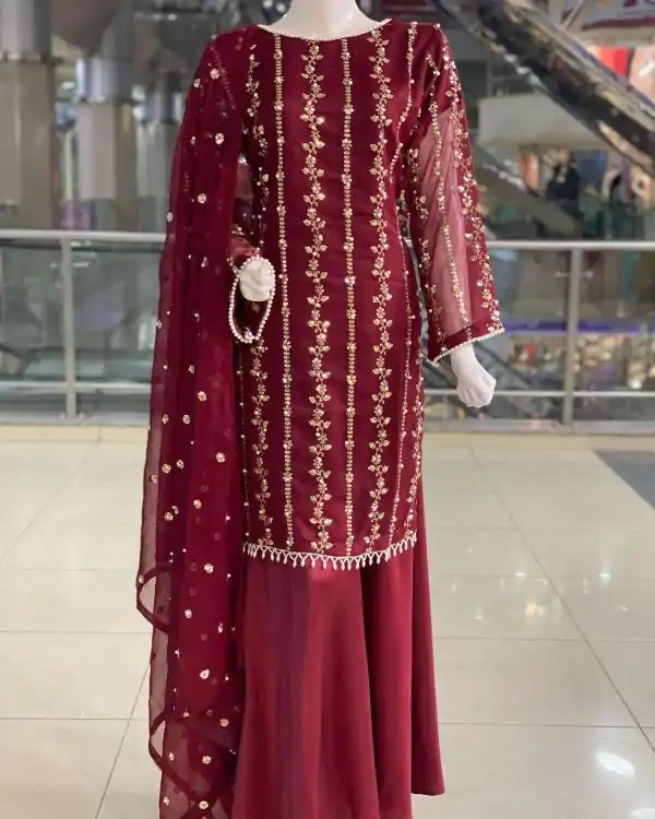 Aglow Maroon Color Georgette Sequence Embroidery Salwar Suit