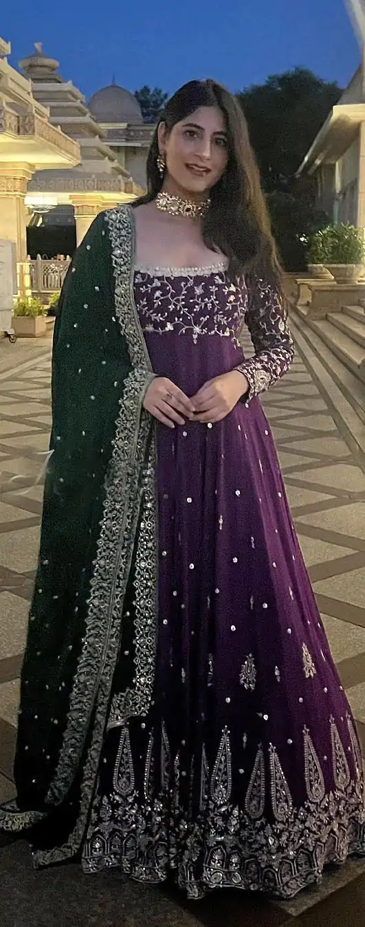 Aglow Purple Color Georgette Embroidery Sequence Gown