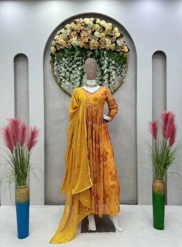 Alluring Yellow Color Foix Georgette Digital Printed Salwar Suit