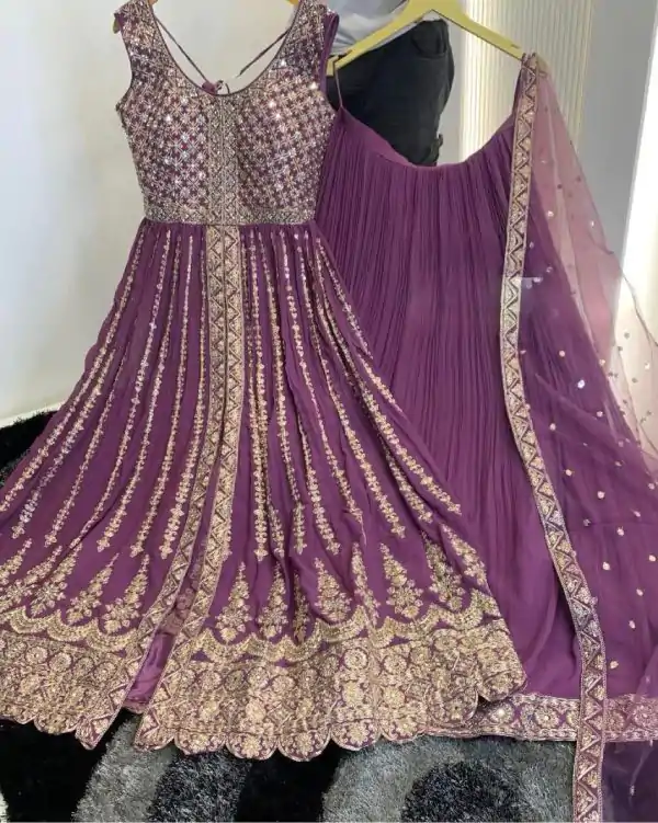 Artful Purple Color Georgette Embroidery Sequence Lehenga Choli