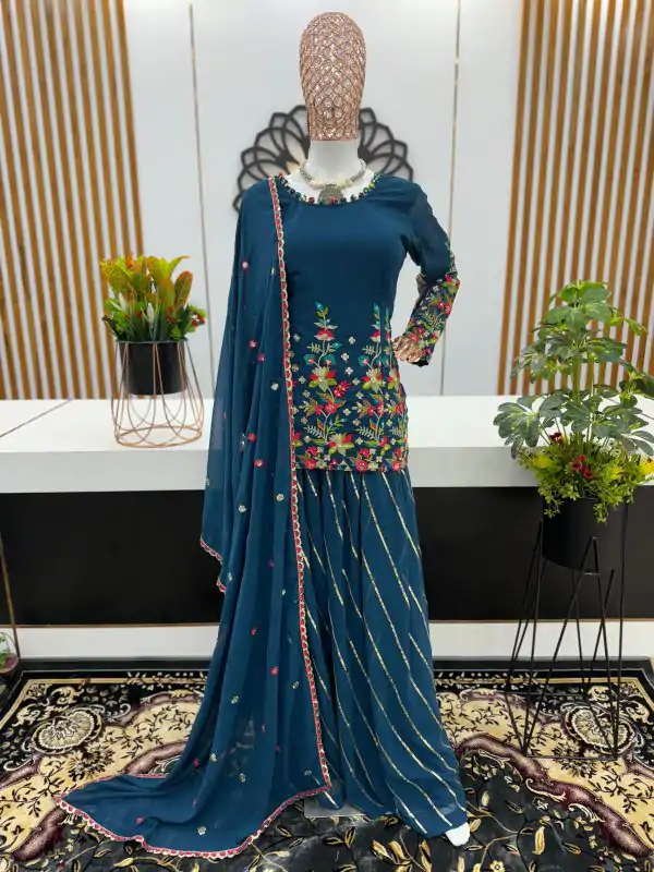 Classic Blue Color Heavy Georgette Embroidery Salwar Suit