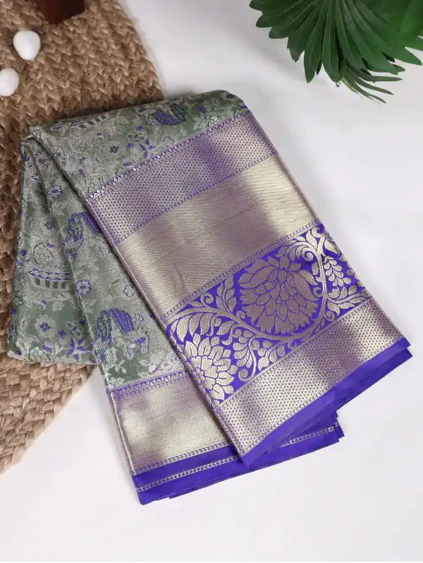 Fancy Pista Color Jacquard Silk Zari Weaving Work Saree