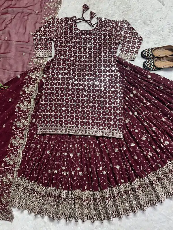 Graceful Maroon Color Sequence Multi Needle Work Lehenga Choli