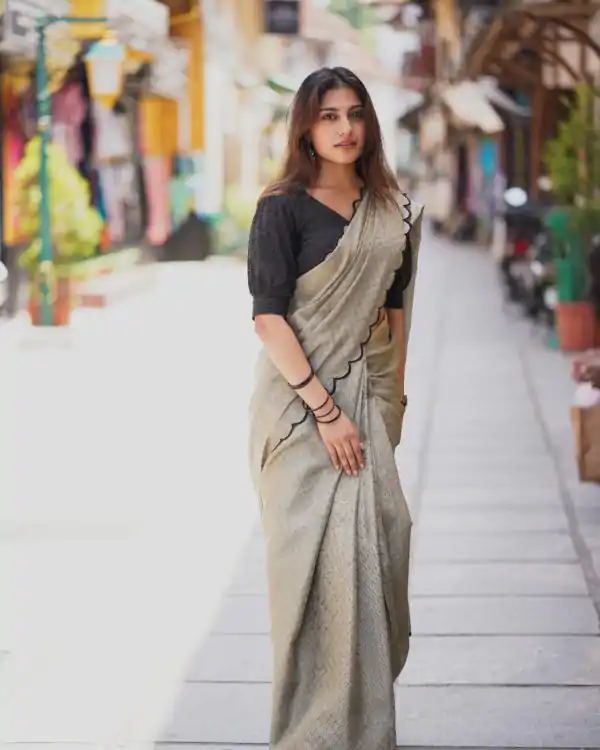 Marvelous Grey Color Cotton Lucknowi Work Saree