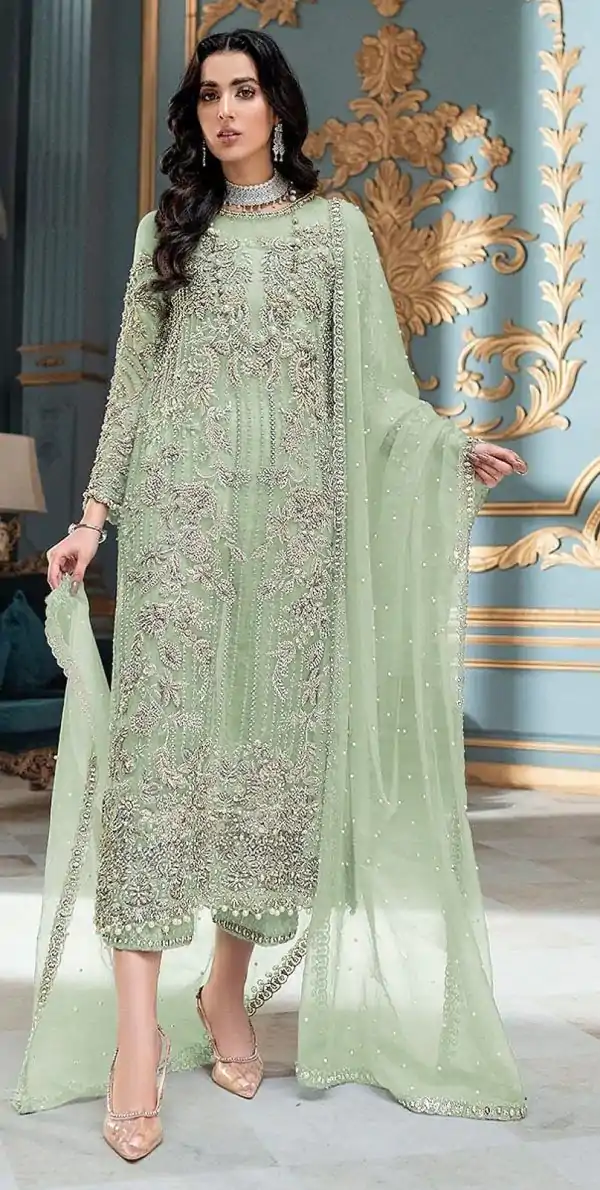 Pretty Light Green Color Organza Embroidery Sequence Salwar Suit