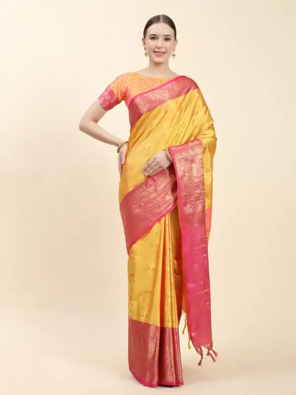 Pretty Yellow Color Soft Kanjivaram Pattu Self Jacquard Saree