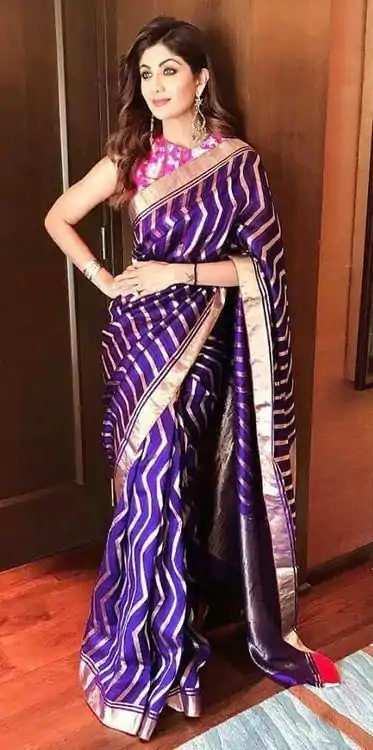 Shilpa Shetty Violet Soft Lichi Silk Cloth Jacquard All Over Saree