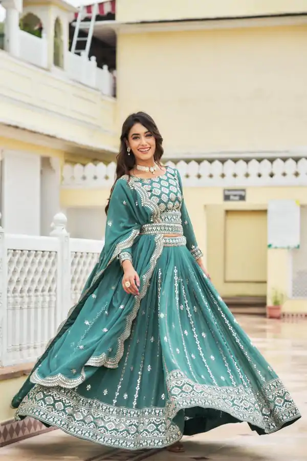 Stylist Blue Color Georgette Sequence Work Lehenga Choli