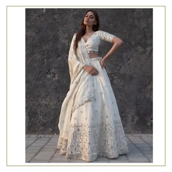 Superb White Color Georgette Heavy Embroidery Lehenga Choli