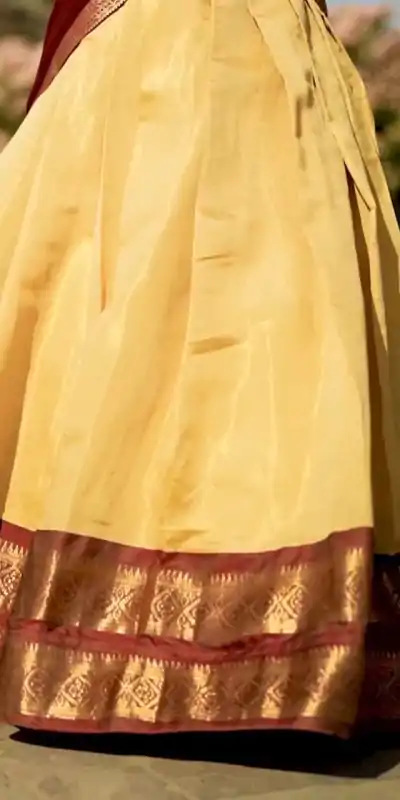 Peaceful Cream Color Kanchipuram Zari Weaving Lehenga Choli