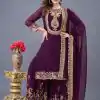 Wine Faux Georgette Embroidery Sequence Work Salwar Suit