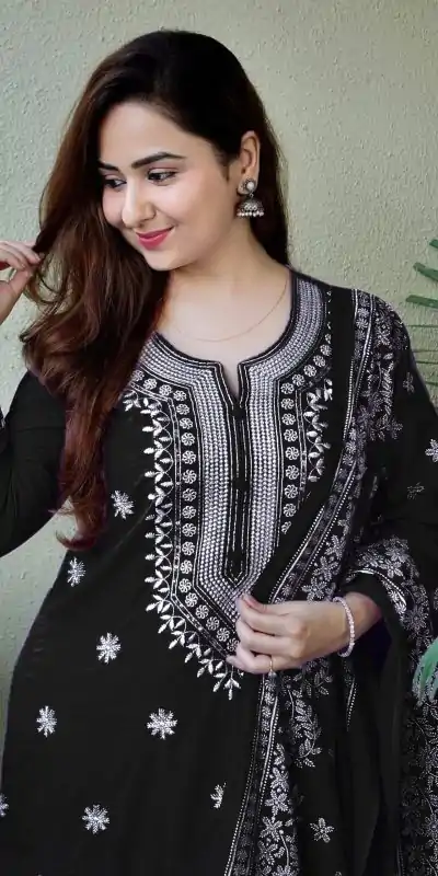 Fantastic Black Color rayon cotton with embroidery work Salwar Suit