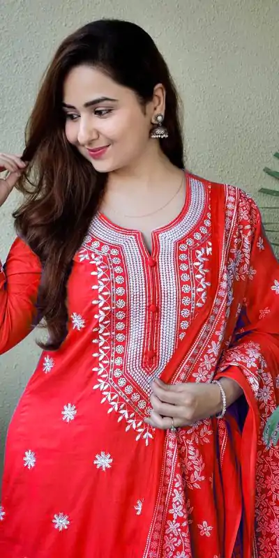 Fantastic Red Color rayon cotton with embroidery work Salwar Suit
