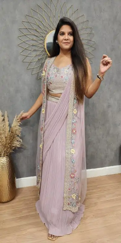 Fancy Light Purple Color Georgette With Embroidery Lehenga Choli