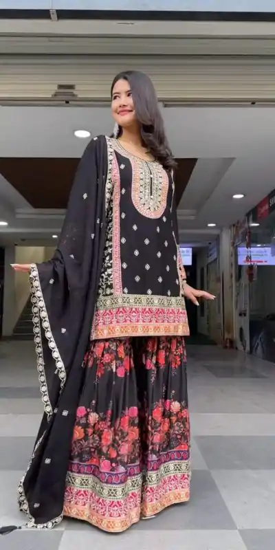 Graceful Black Color Georgette Sequences Work Salwar Suit