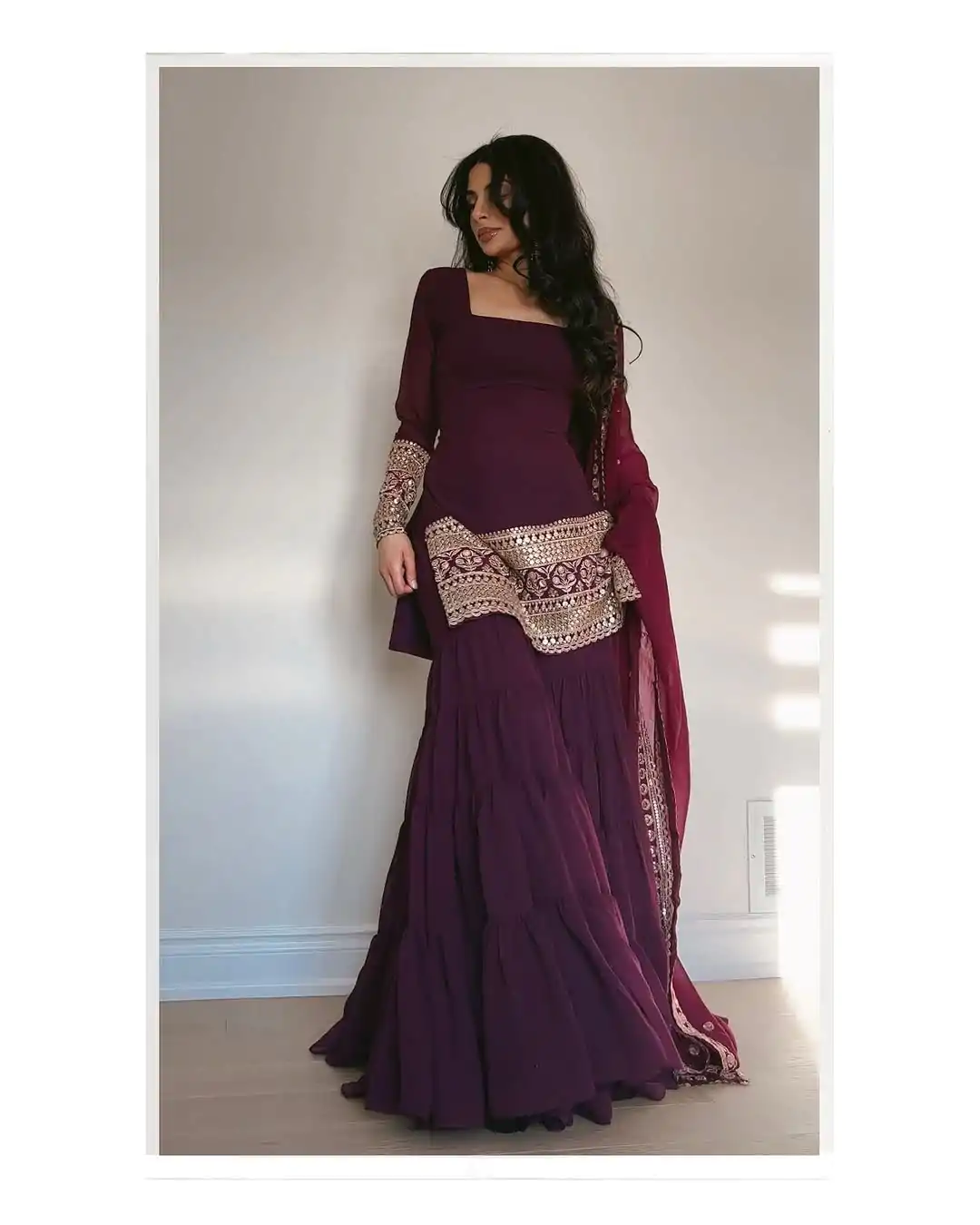 Wine Georgette Thread Sequence Salwar Suit - Image 3
