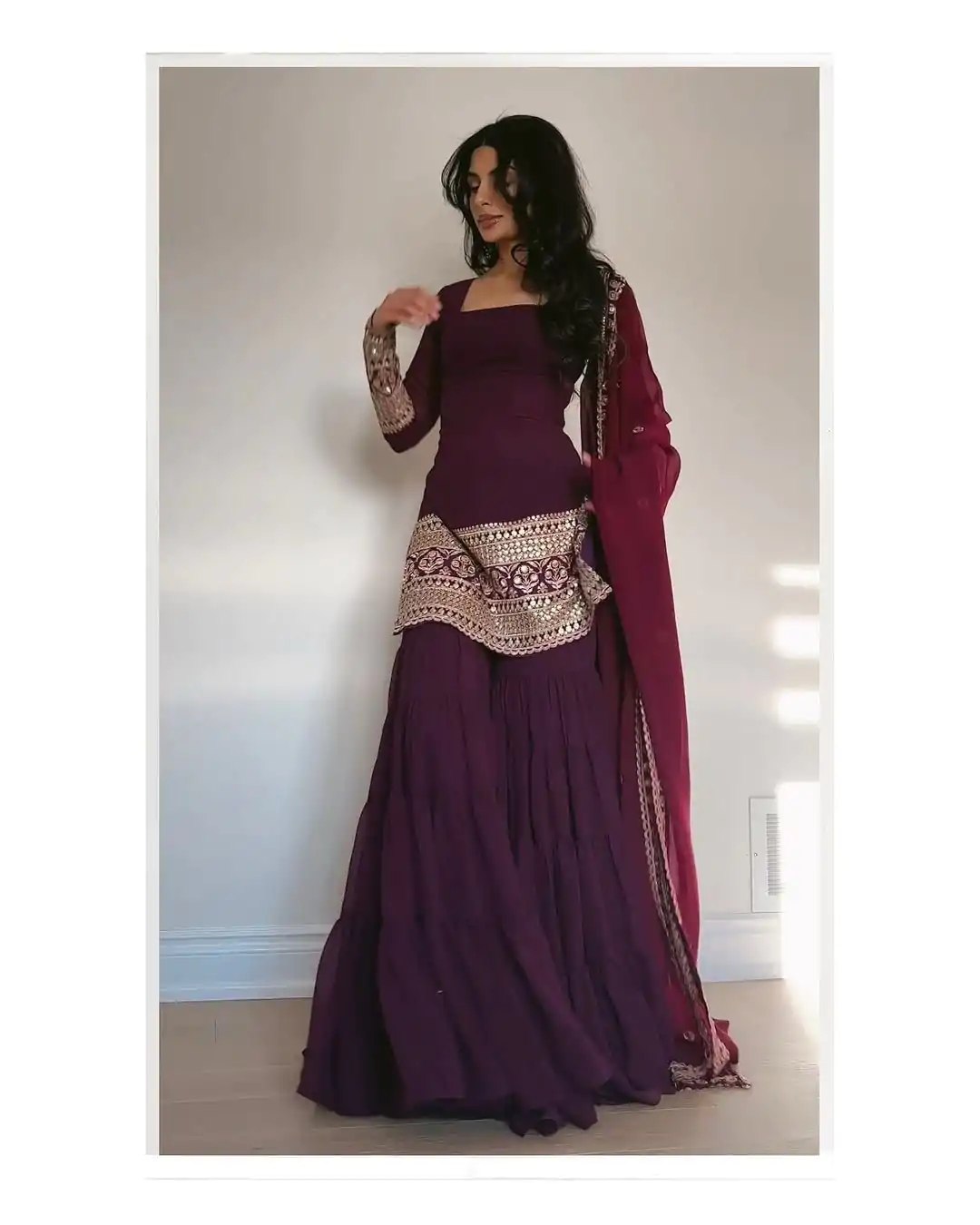 Wine Georgette Thread Sequence Salwar Suit - Image 4