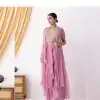 Superb Pink Color Georgette Beads Sequence Work Lace Dhoti Suit