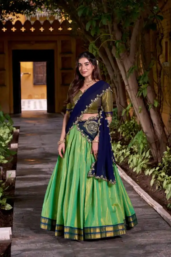 Navy Blue Kanchipuram Weaving Lehenga Choli