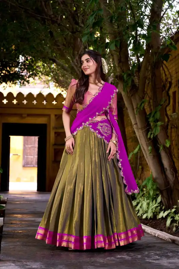 Pink Kanchipuram Weaving Lehenga Choli
