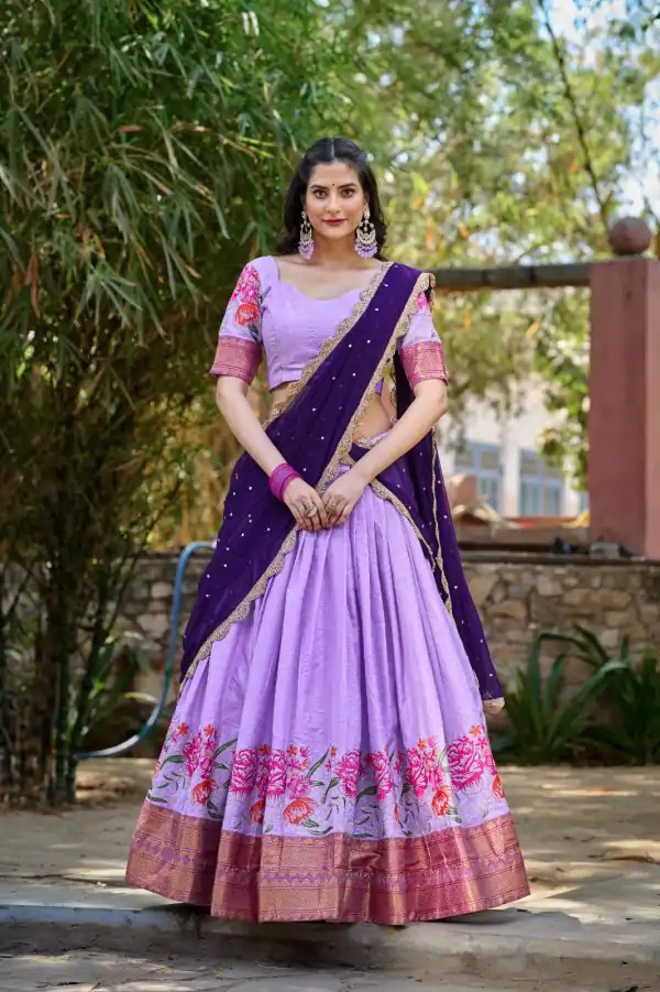 Light Purple Cotton Embroidery Lehenga Choli