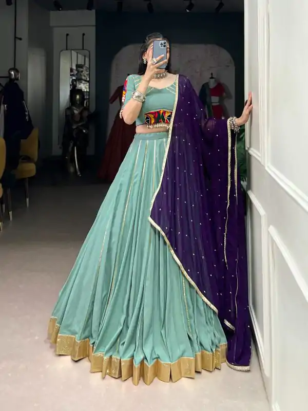 Sea Green Rayon Embossed Lehenga Choli