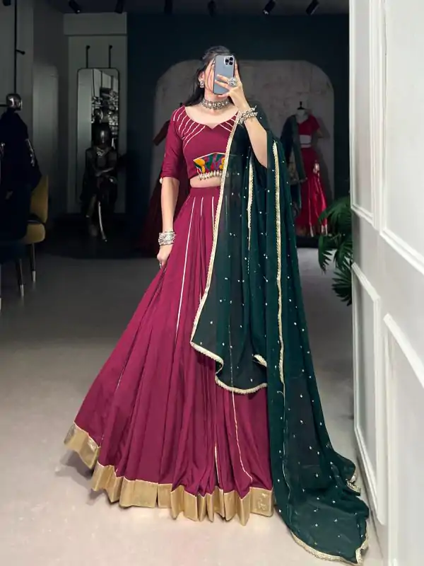 Pink Rayon Embossed Lehenga Choli