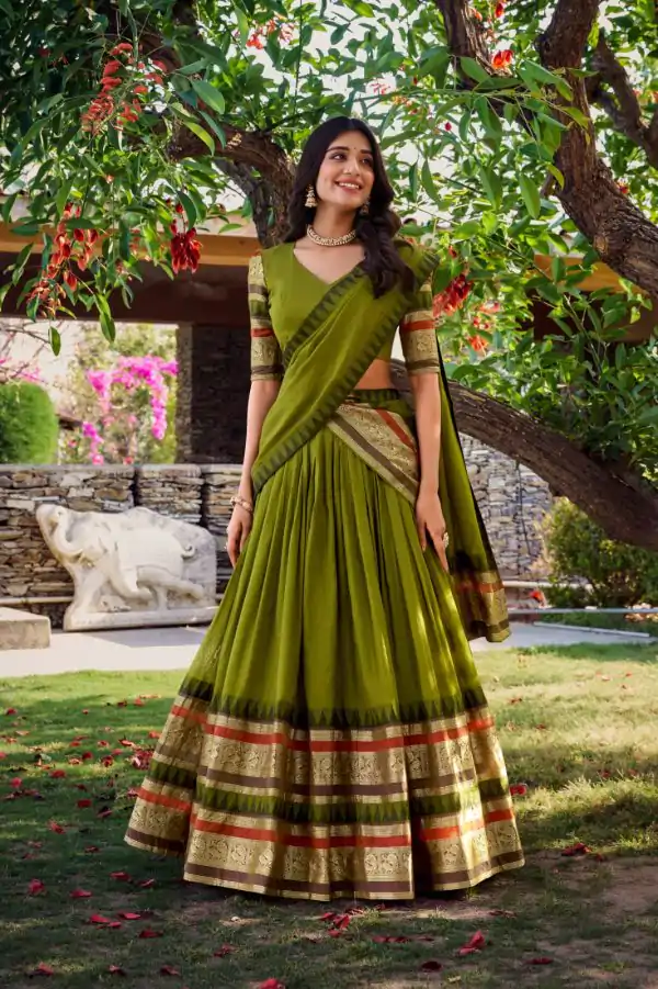 Mehndi Chanderi Plain Lehenga Choli