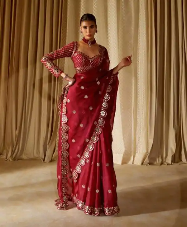 Red Georgette Sequence Work Saree
