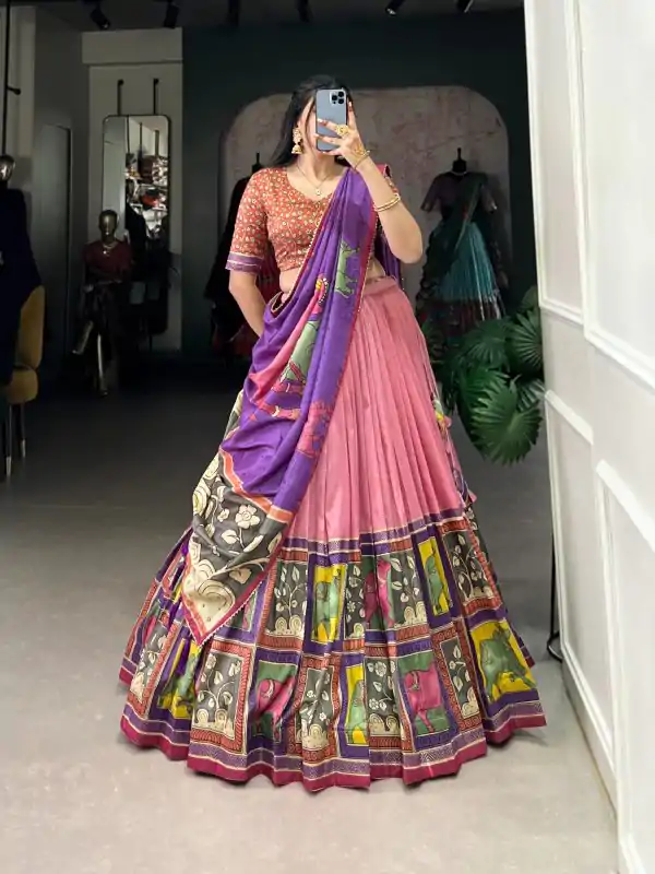 Peach Tasar Kalamkari Lehenga Choli