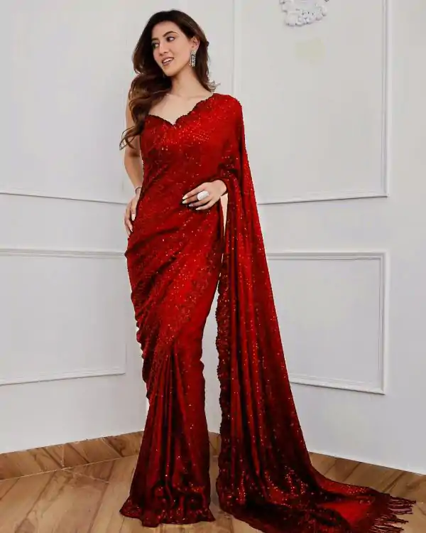 Red Georgette Sequence Work Saree