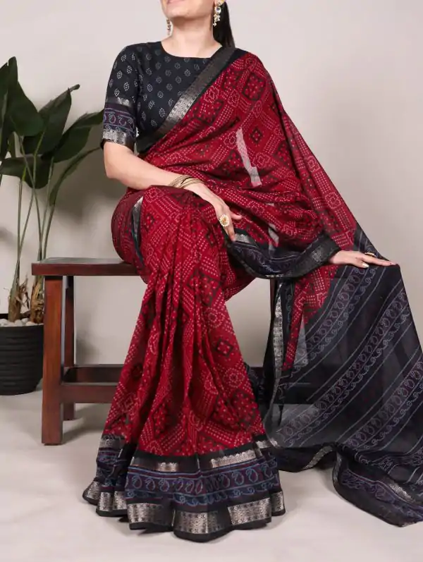 Maroon Polyester Weaving Printed Saree