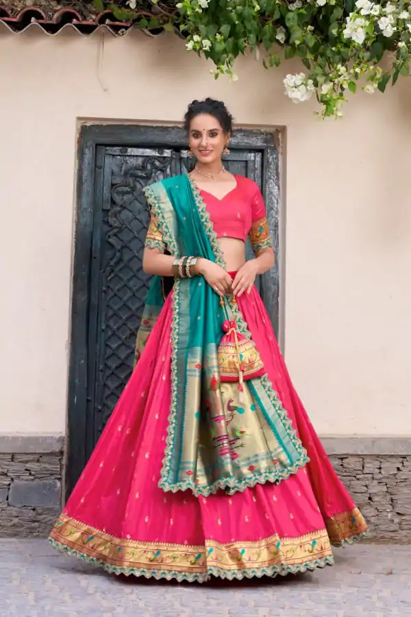 Pink Jacquard Silk Weaving Lehenga Choli