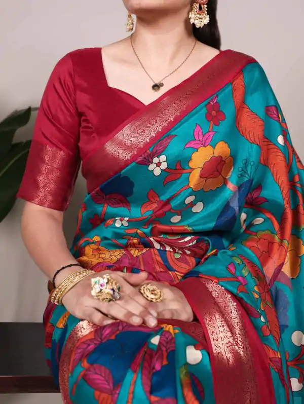 Firozi Tasar Silk Printed Saree