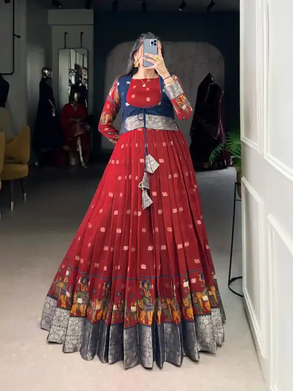 Maroon Cotton Kalamkari Gown