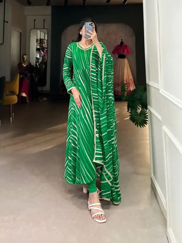 Green Georgette Leheriya Gown